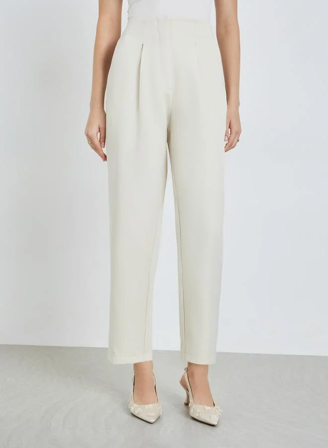 Styli Women Cream Wide Leg Trousers